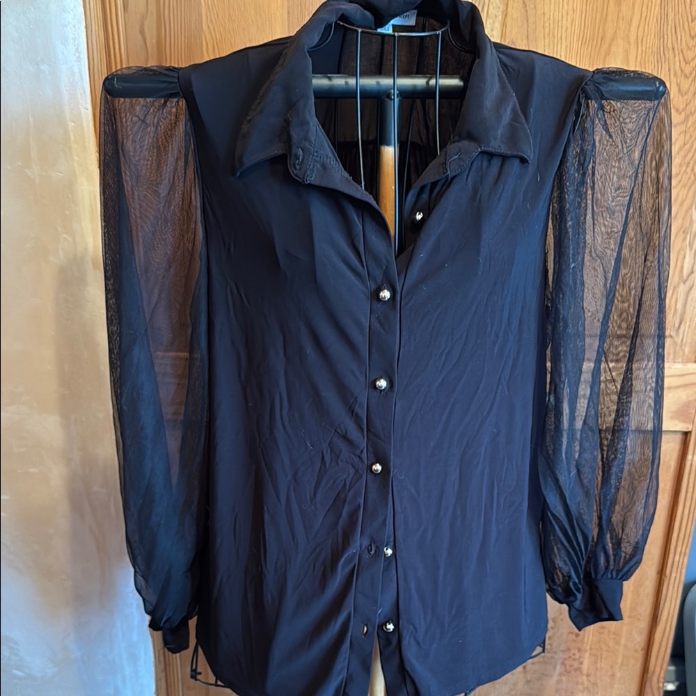 PerSeption Concept Black Sheer Sleeve Blouse